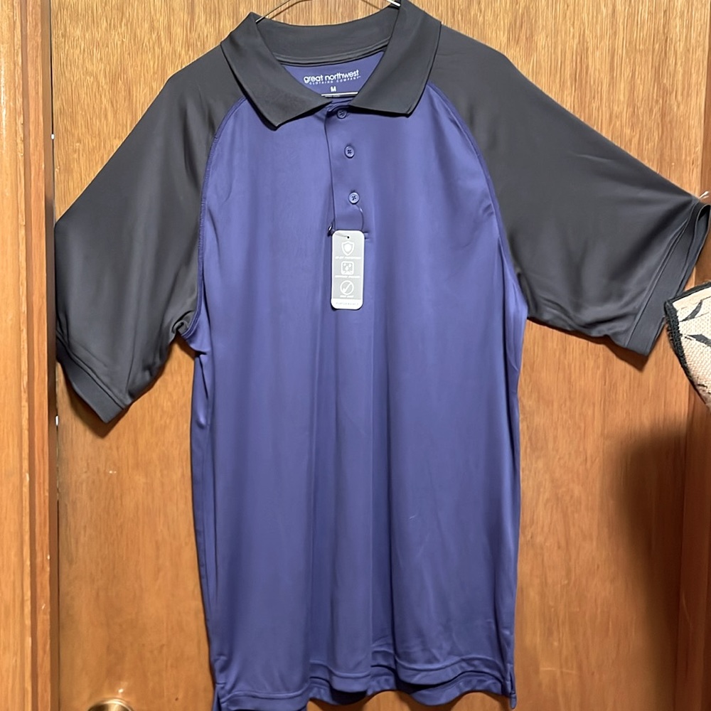 Great Northwest Men's Blue and Gray Polo Shirt Size Medium